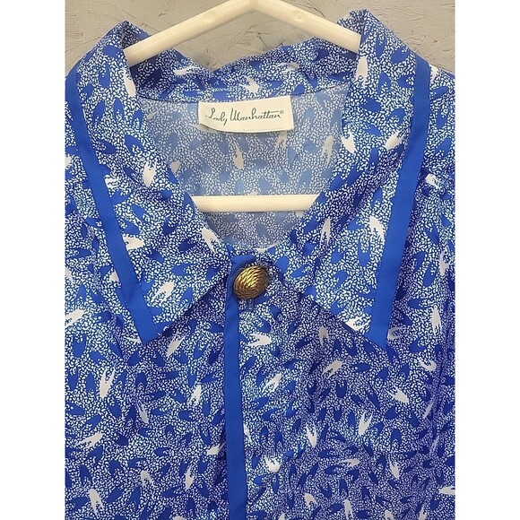 Lady Manhattan vtg 80s Blue Blouse Collared‎ Button Down Top 3X Retro - Picture 3 of 10